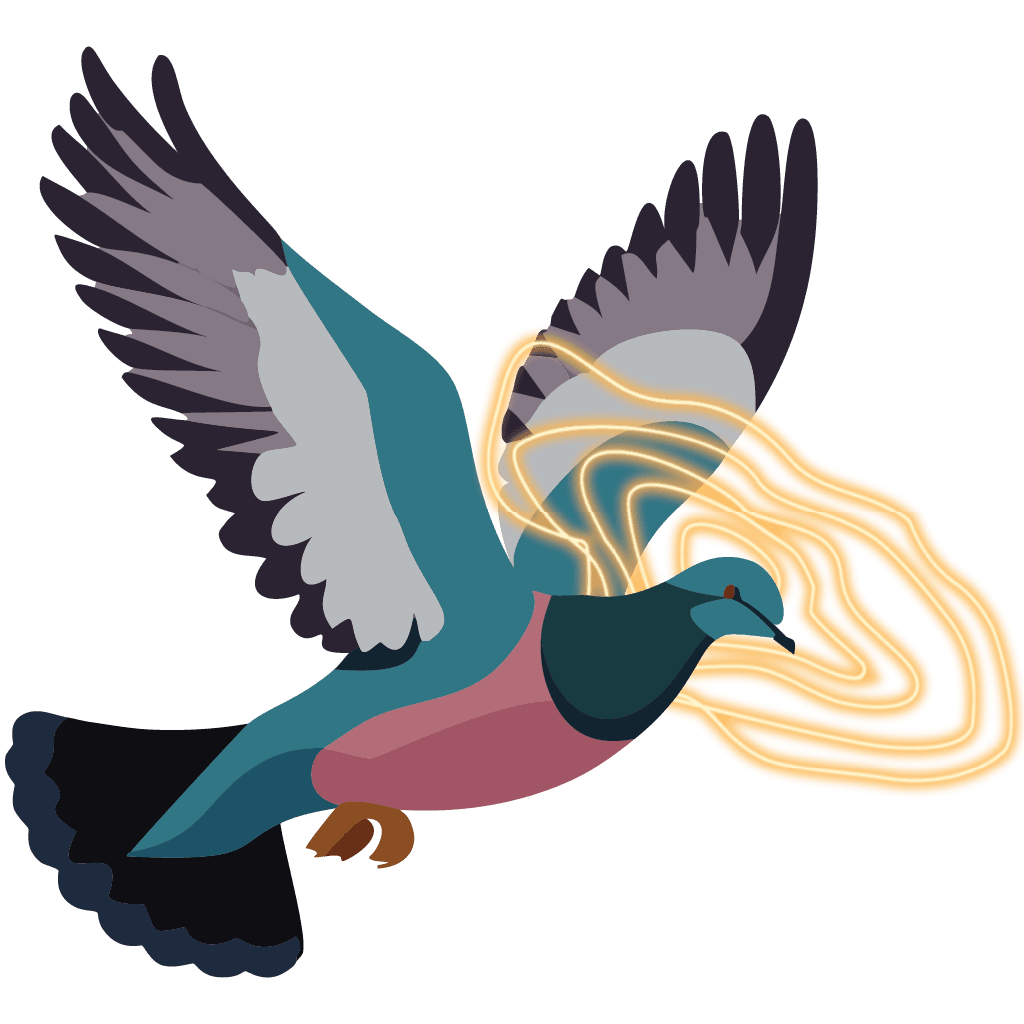 Vector art of a pigeon in flight with waves eminating from its head.
