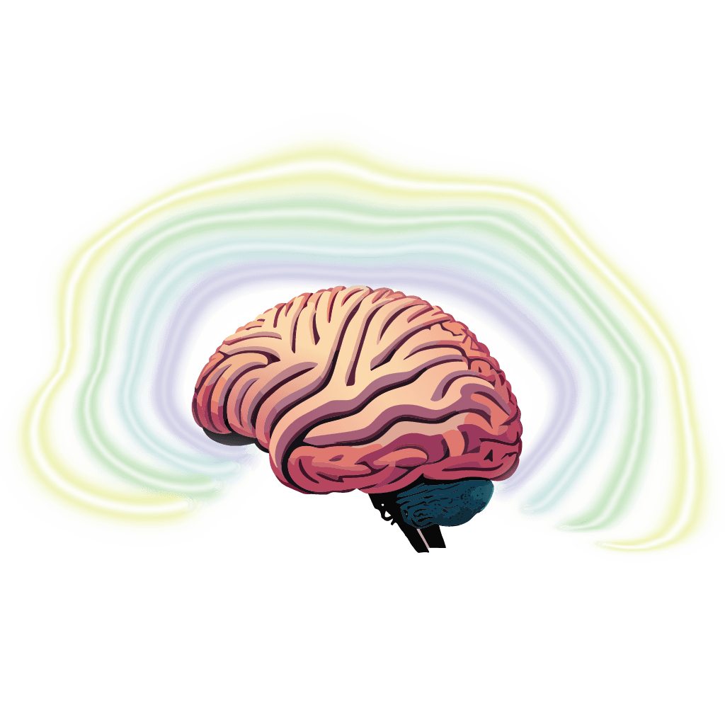 Vector art of a brain with waves eminating from it